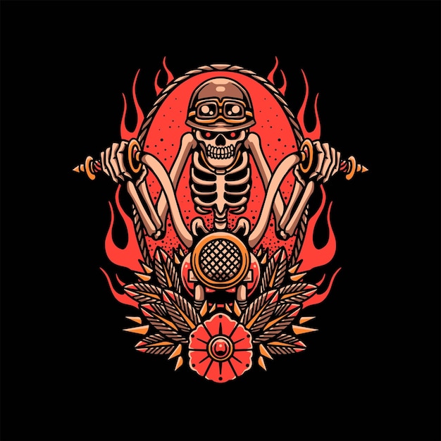 biker skull tattoo vector design