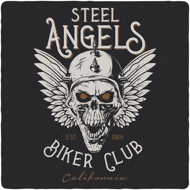 Biker skull and wings