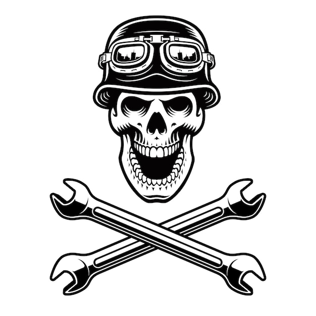 Biker skull with crossed wrenches