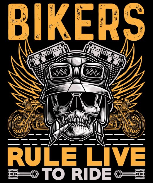 Vector bikers rule live to ride bikers t shirt design