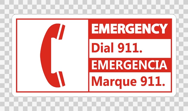 Vector bilingual emergency dial 911 sign on transparent backgroundvector illustration