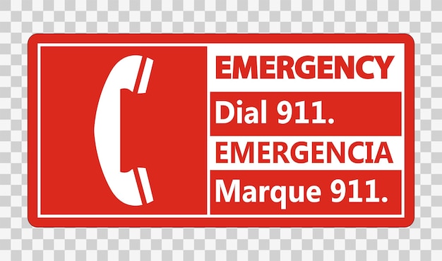 Vector bilingual emergency dial 911 sign on transparent backgroundvector illustration