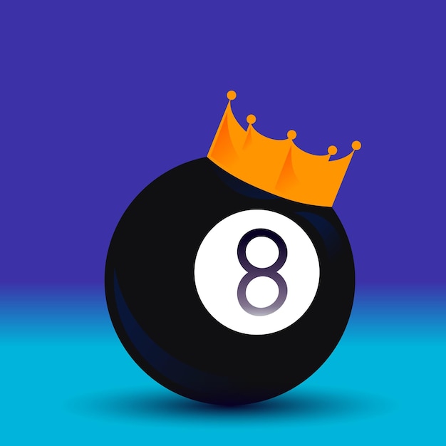 Vector billiard ball 8 with crown on top of it ball is glossy