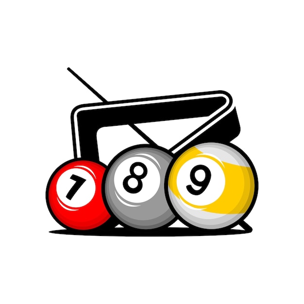 billiard ball vector design with numbers seven, eight and nine lined up, background and logo