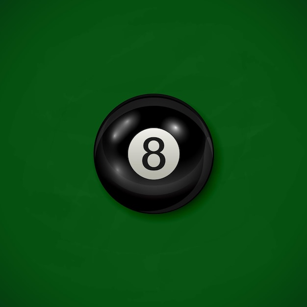 Vector billiard black ball on green cloth background billiard table with black 8 ball illustration