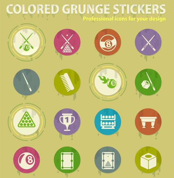 Billiard colored grunge icons