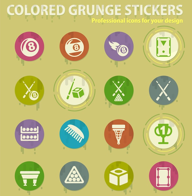 Billiard colored grunge icons