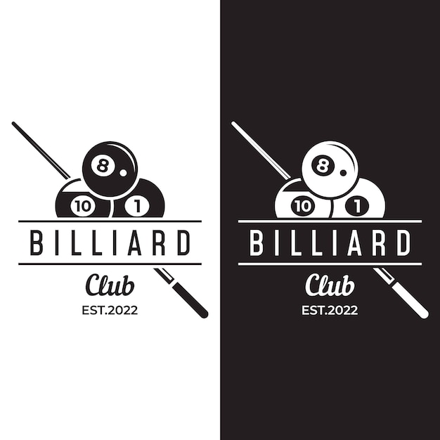 Billiard and cue stick creative logo template design Logo of sport game billiard club tournament and championship