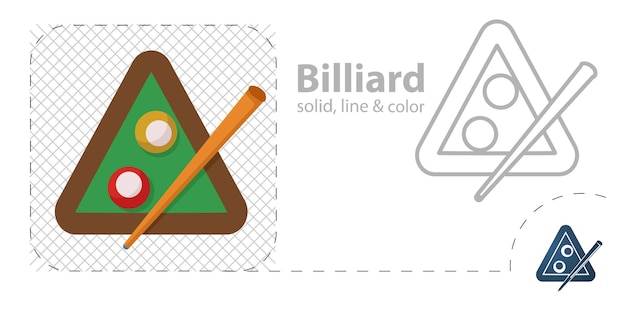 Billiard cues and triangle isolated flat illustration Billiard line icon