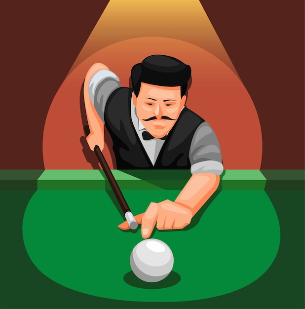 Billiard professional player. Man pose to shot white ball scene concept 