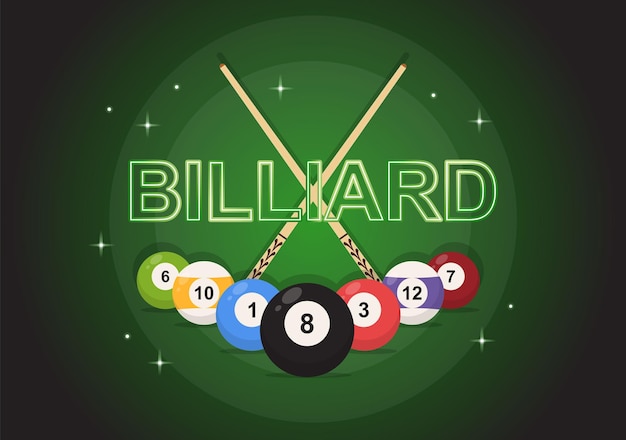 Billiards Game Hand Drawn Cartoon Flat Background Illustration with Pool Room in Sports Club