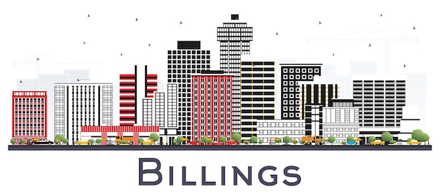 Billings Montana City Skyline with Color Buildings Isolated on White. Vector Illustration. Business Travel and Tourism Concept with Modern Architecture. Billings USA Cityscape with Landmarks.