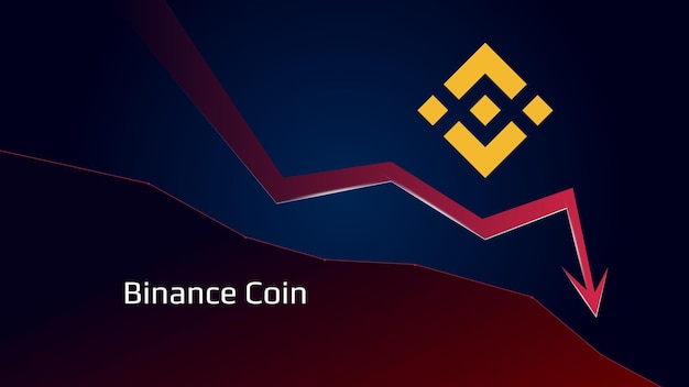 Binance Coin BNB in downtrend and price falls down Crypto coin symbol and red down arrow Uniswap crushed and fell down Cryptocurrency trading crisis and crash Vector illustration