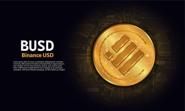 Binance usd BUSDTechnology background with circuitBUSD logo black with gold circuit boardCrypto currency concept