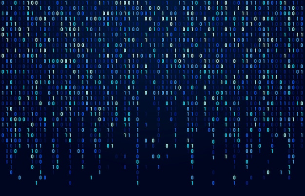 Binary code stream. Digital data codes, hacker coding and crypto matrix numbers flow. Digitally blue screen abstract  background