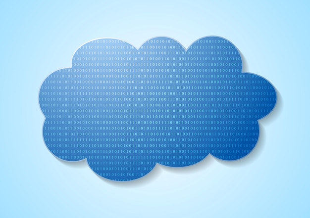 Binary code system and blue cloud tech design Vector background