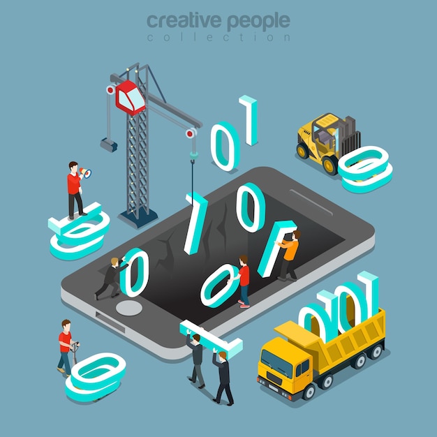 Binary data zero one flat isometric