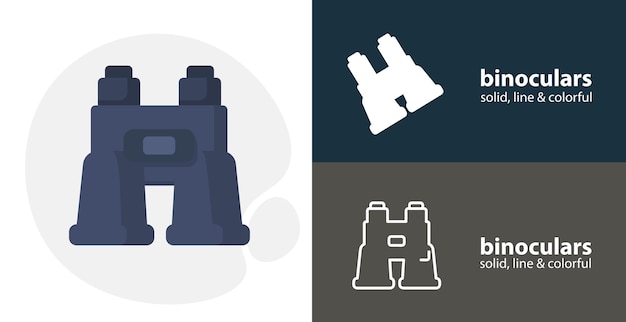 Binoculars flat icon with binoculars simple line icon