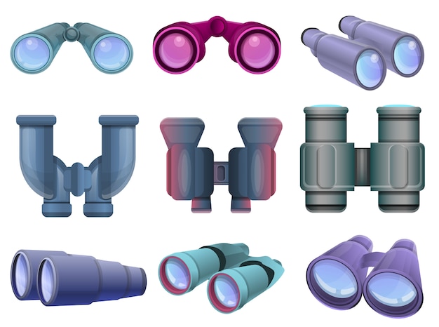 Binoculars set. Cartoon set of binoculars