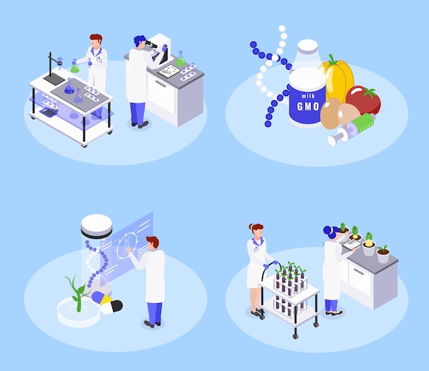 Bio engineering concept with isometric illustration