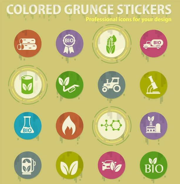 Bio fuel colored grunge icons