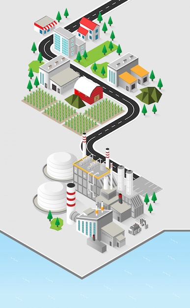 Bio fuel energy, bio fuel power plant with isometric graphic