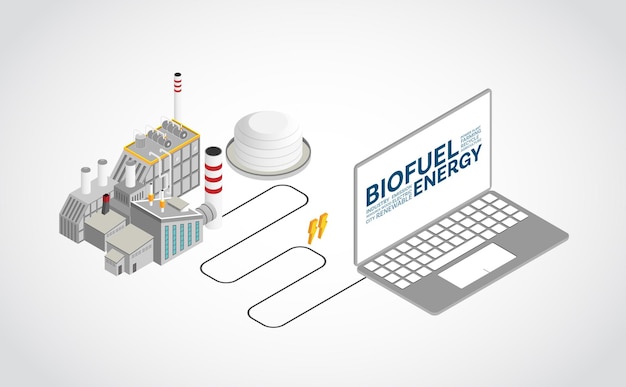 Bio fuel energy, bio fuel power plant with isometric graphic