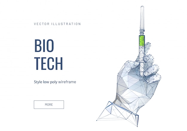 Vector bio tech, pharmacy low poly wireframe template