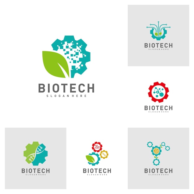 Bio tech with gear logo template Molecule DNA Atom Medical or Science Logo Design Vector