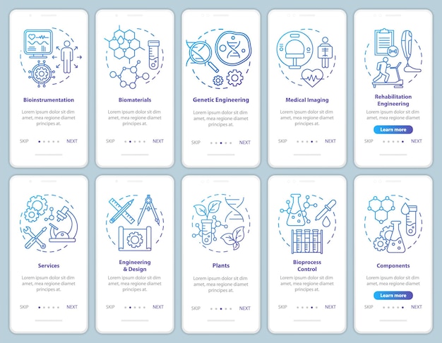 Bioengineering onboarding mobile app page screen vector template