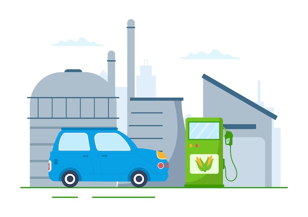 Vector biofuel life cycle of natural materials and plants with biogas production energy in illustration