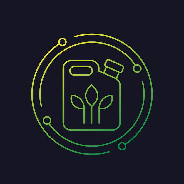 Biofuel line icon with canister and plant vector