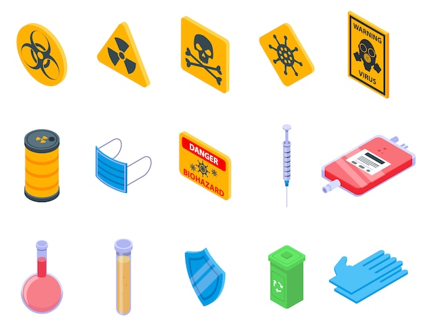 Biohazard icons set, isometric style