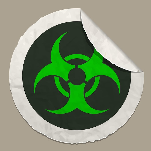 Biohazard symbol icon realistic paper sticker with curved edge