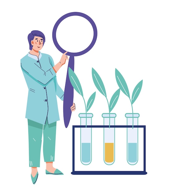 Biology and bioengineering specialist character flat vector illustration isolated