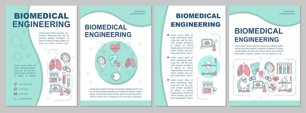 Vector biomedical engineering brochure template. flyer, booklet, leaflet print, cover design with linear illustrations. innovative technologies. vector page layouts for annual reports, advertising posters