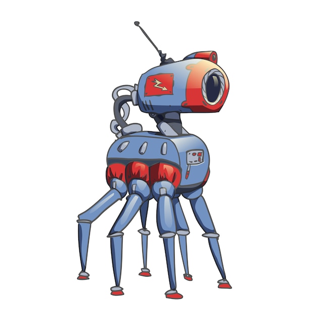 Bionic six-legged robot with a camera in his head.  illustration  on white background.