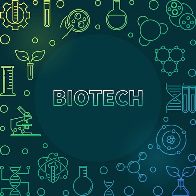 Biotech colorful line illustration on dark background