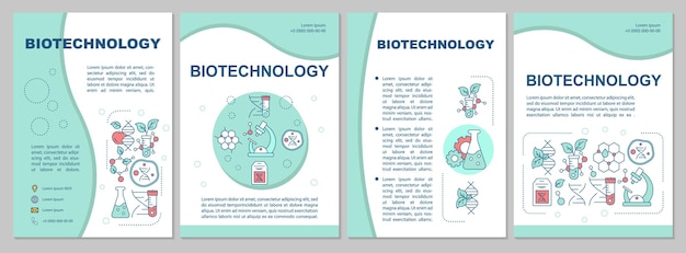 Vector biotechnology brochure template. flyer, booklet, leaflet print, cover design with linear illustrations. genetic engineering. vector page layouts for magazines, annual reports, advertising posters