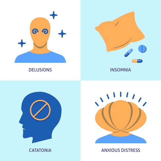 Bipolar disorder mixed features phase flat icon set