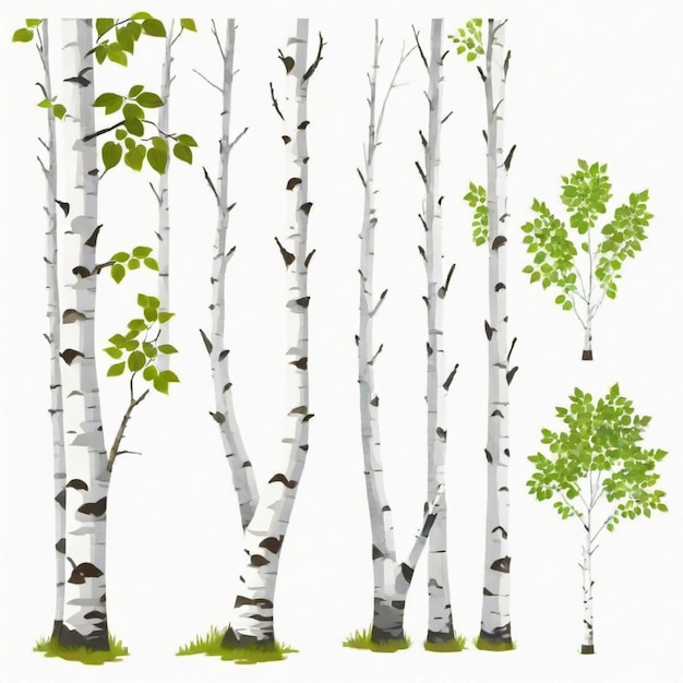 Vector birch flat vector set white background illustration