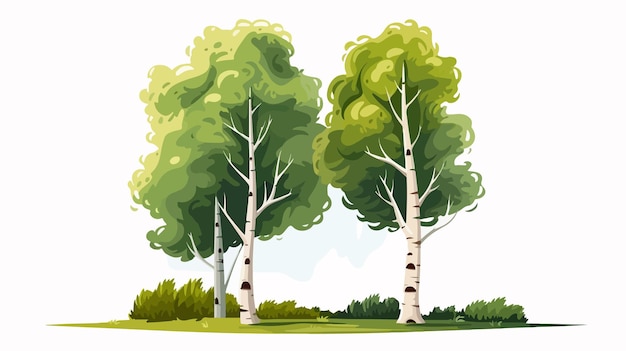 Vector birch tree isolated vector cartoon illustration