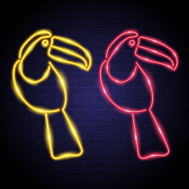 Bird animal icon with neon light glowing bright illustration