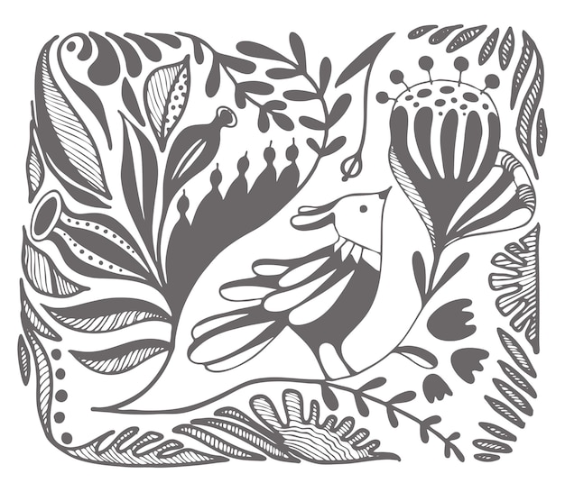 Bird on a branch Stylized arment Print for fabric