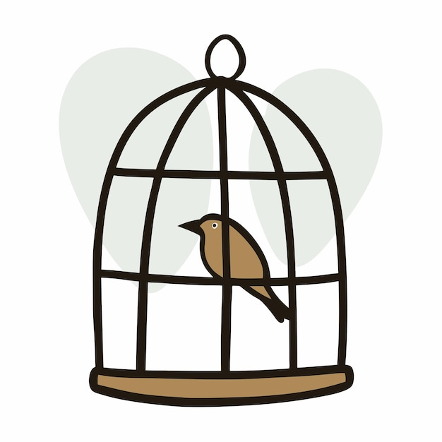 Vector bird in cage hand drawn doodle icon on a white isolated background 13