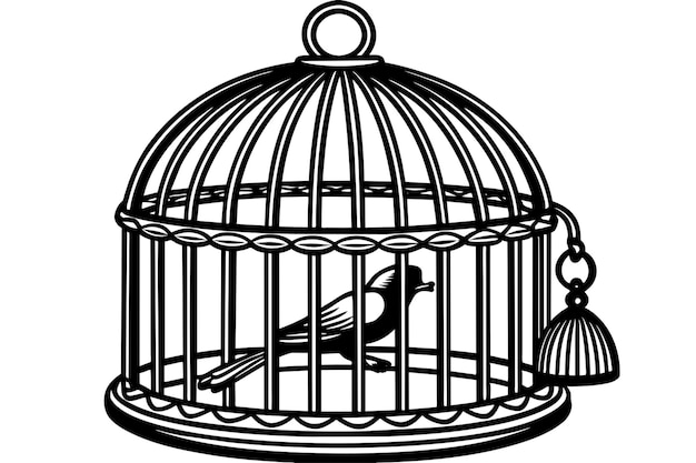 Vector bird cage vector illustration linocut