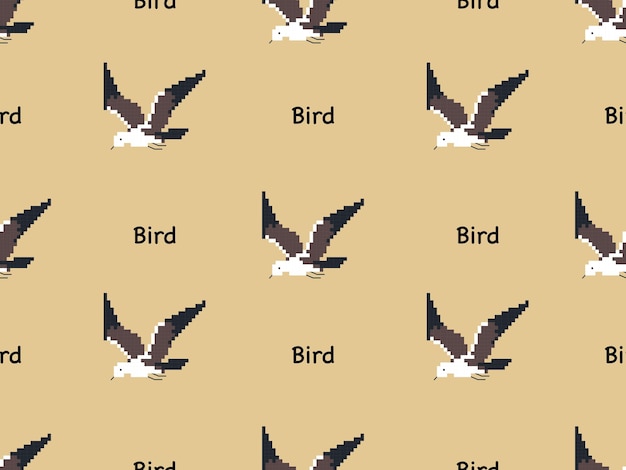 bird cartoon character seamless pattern on brown backgroundPixel style