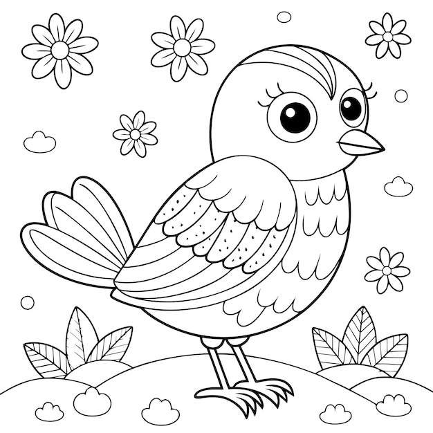 Vector bird coloring page for kids line art illustration