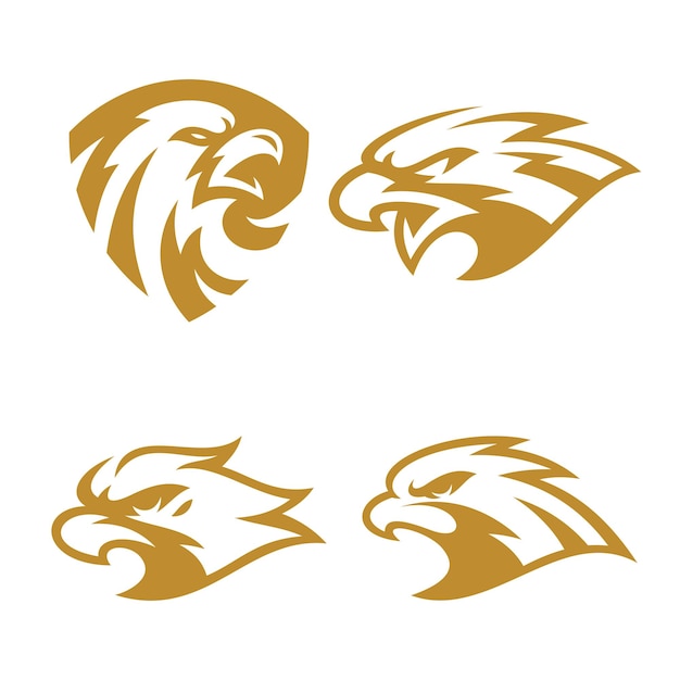 Bird eagle emblem logo set. Falcon, hawk head mascot vector icon collection