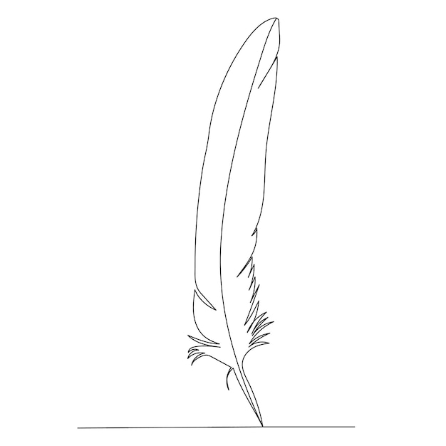 Bird feather drawing in one continuous line isolated vector